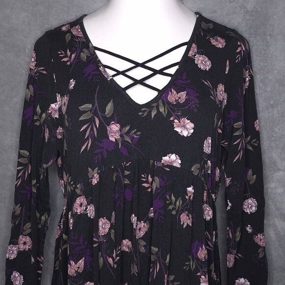 Torrid Floral Tunic Top 12 (0) Crisscross V-Neck Long Sleeve Blouse Empire Waist - Picture 1 of 5